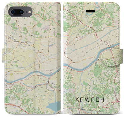 【河内（茨城県）】地図柄iPhoneケース（手帳タイプ）ナチュラル・iPhone 8Plus /7Plus / 6sPlus / 6Plus 用