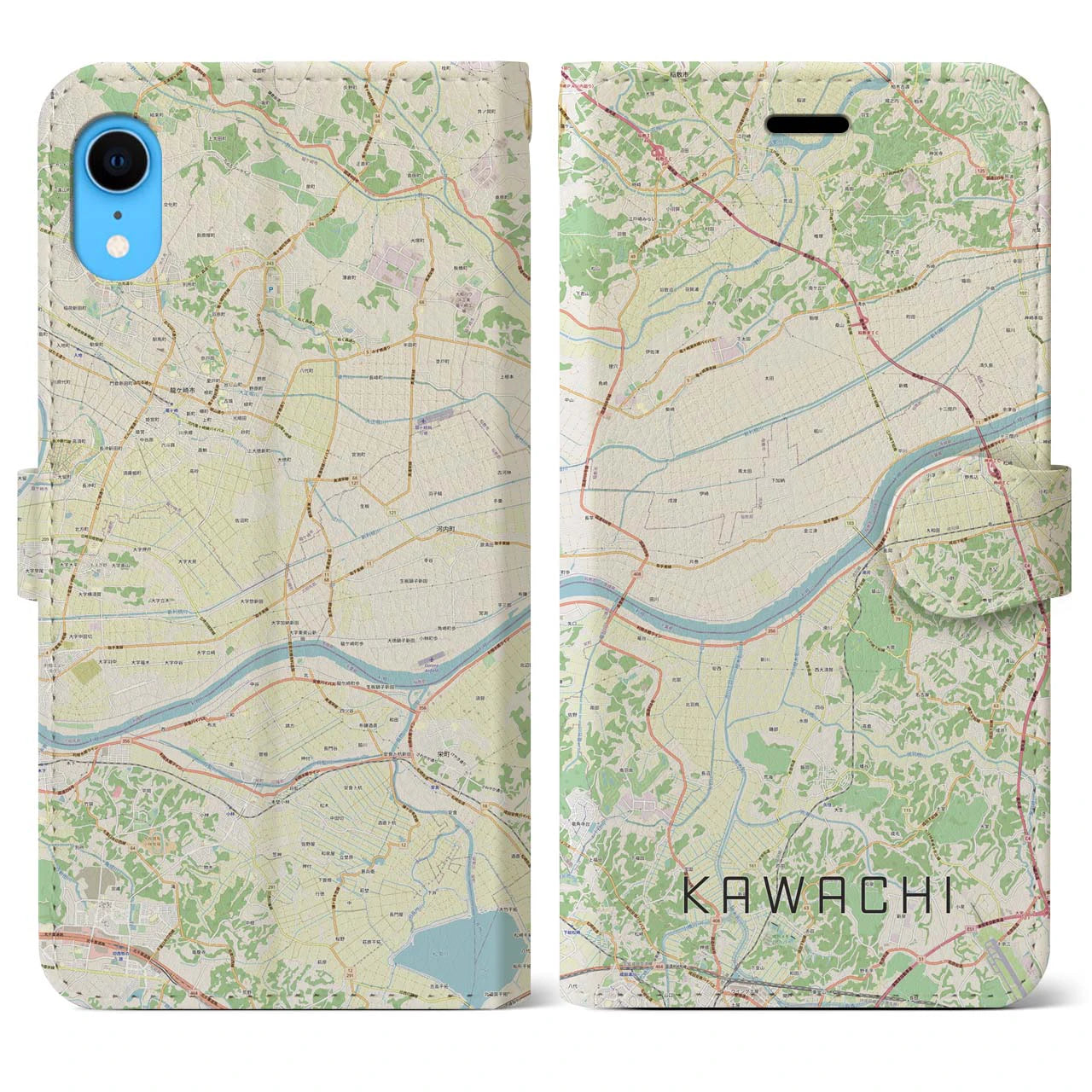 【河内】地図柄iPhoneケース（手帳両面タイプ・ナチュラル）iPhone XR 用