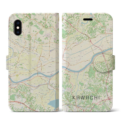 【河内（茨城県）】地図柄iPhoneケース（手帳タイプ）ナチュラル・iPhone XS / X 用
