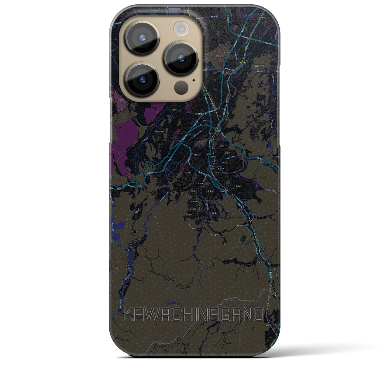 【河内長野】地図柄iPhoneケース（バックカバータイプ・ブラック）iPhone 14 Pro Max 用