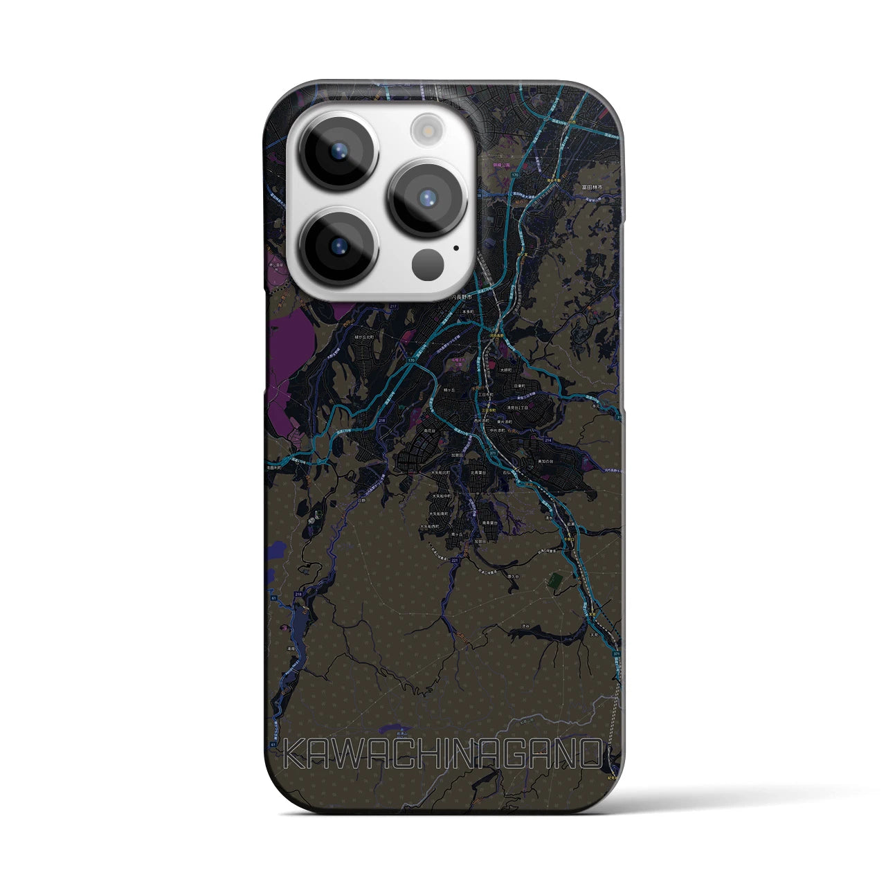【河内長野】地図柄iPhoneケース（バックカバータイプ・ブラック）iPhone 14 Pro 用