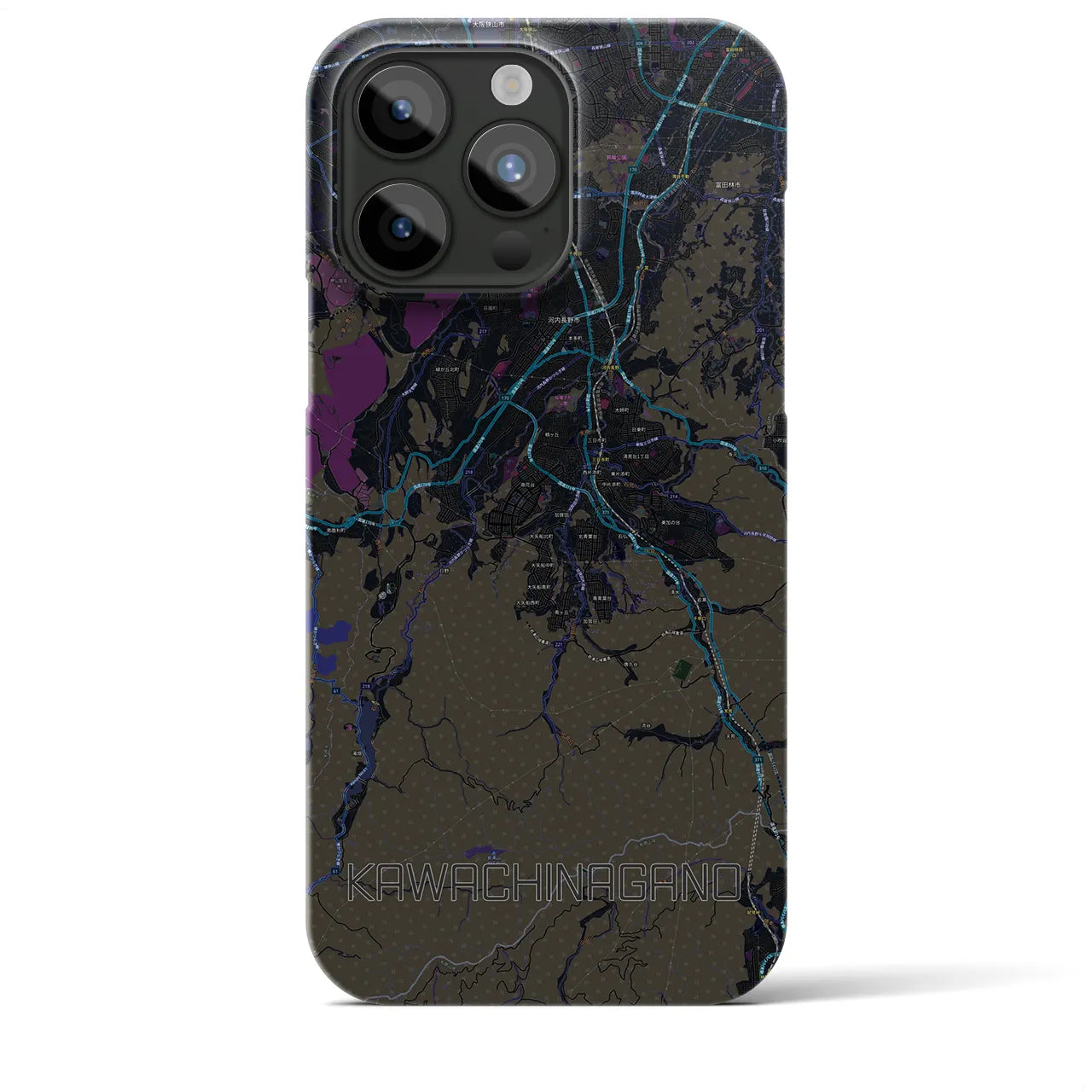 【河内長野】地図柄iPhoneケース（バックカバータイプ・ブラック）iPhone 15 Pro Max 用