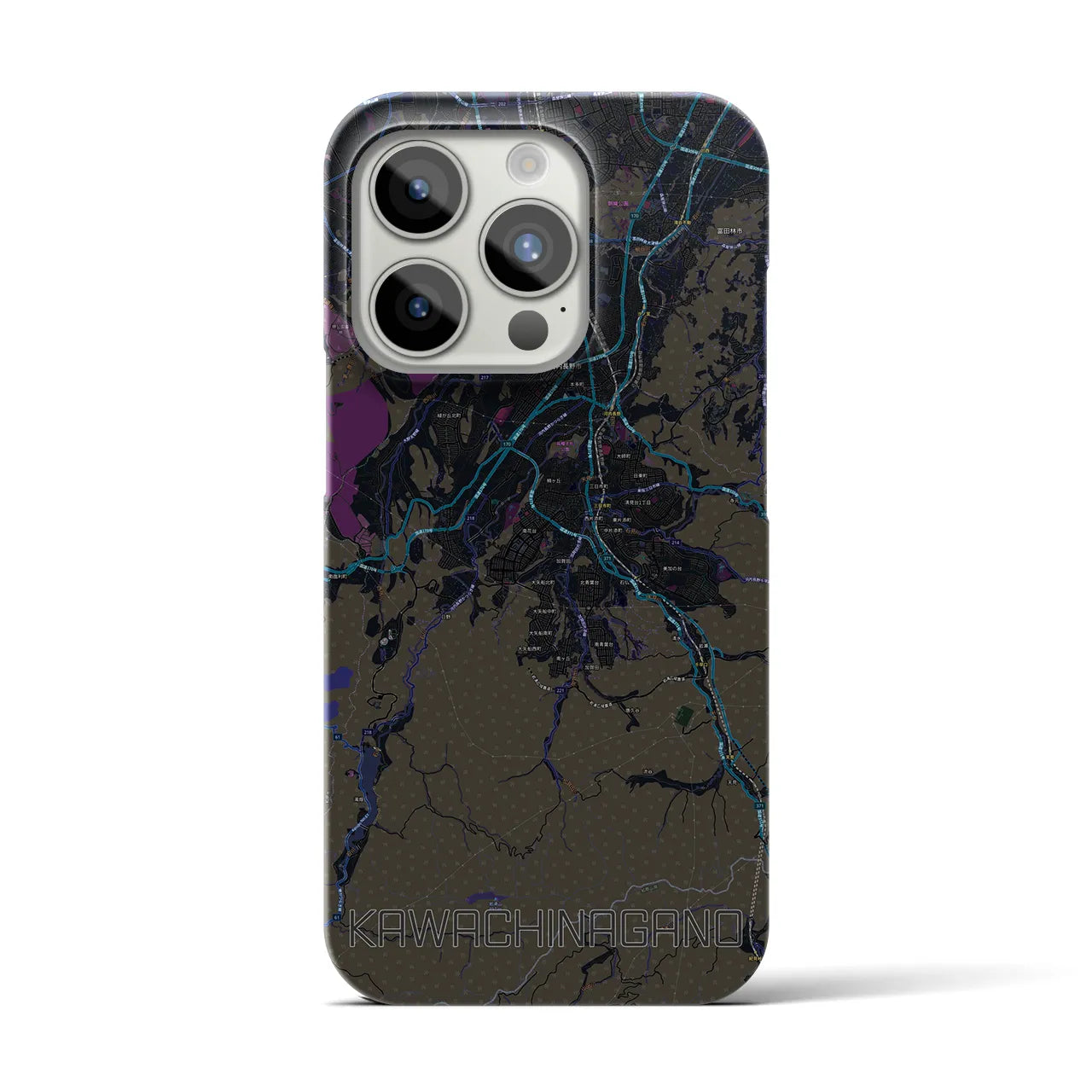 【河内長野】地図柄iPhoneケース（バックカバータイプ・ブラック）iPhone 15 Pro 用