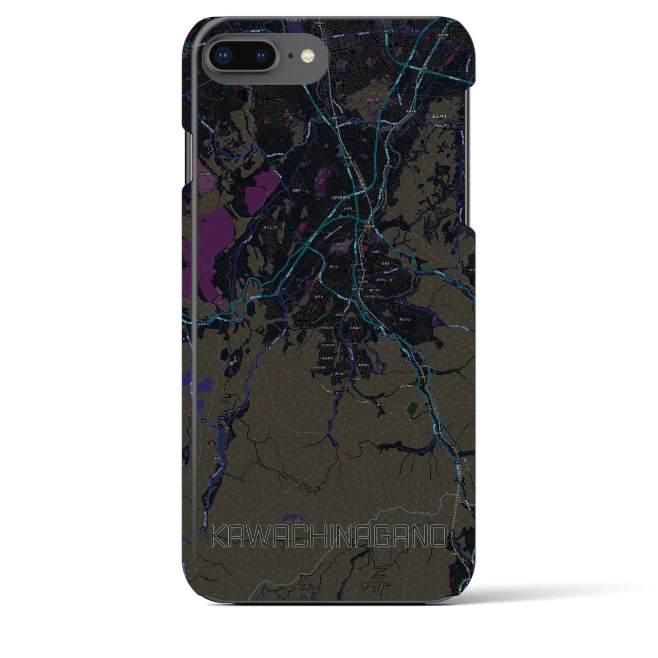 【河内長野】地図柄iPhoneケース（バックカバータイプ・ブラック）iPhone 8Plus /7Plus / 6sPlus / 6Plus 用