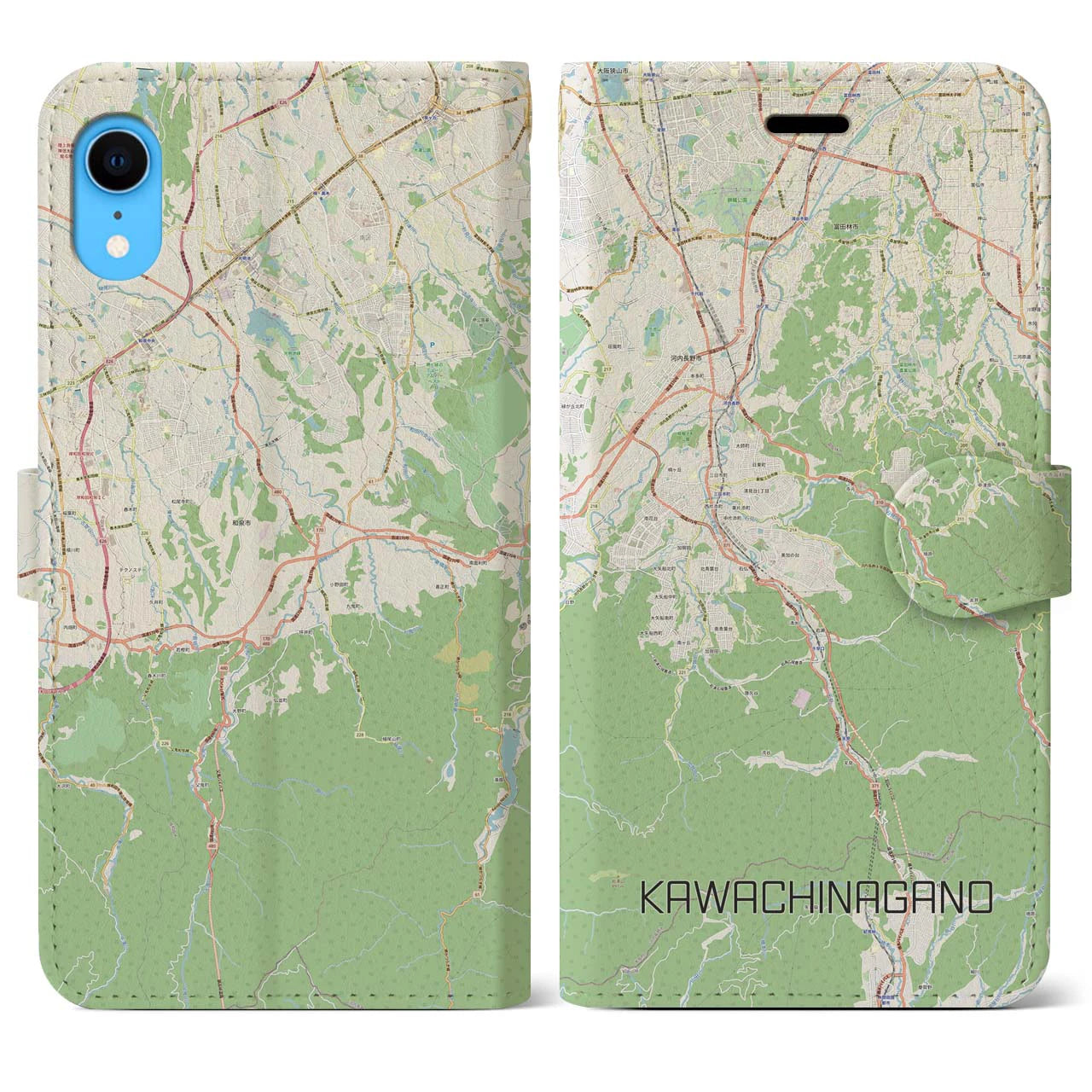 【河内長野】地図柄iPhoneケース（手帳両面タイプ・ナチュラル）iPhone XR 用