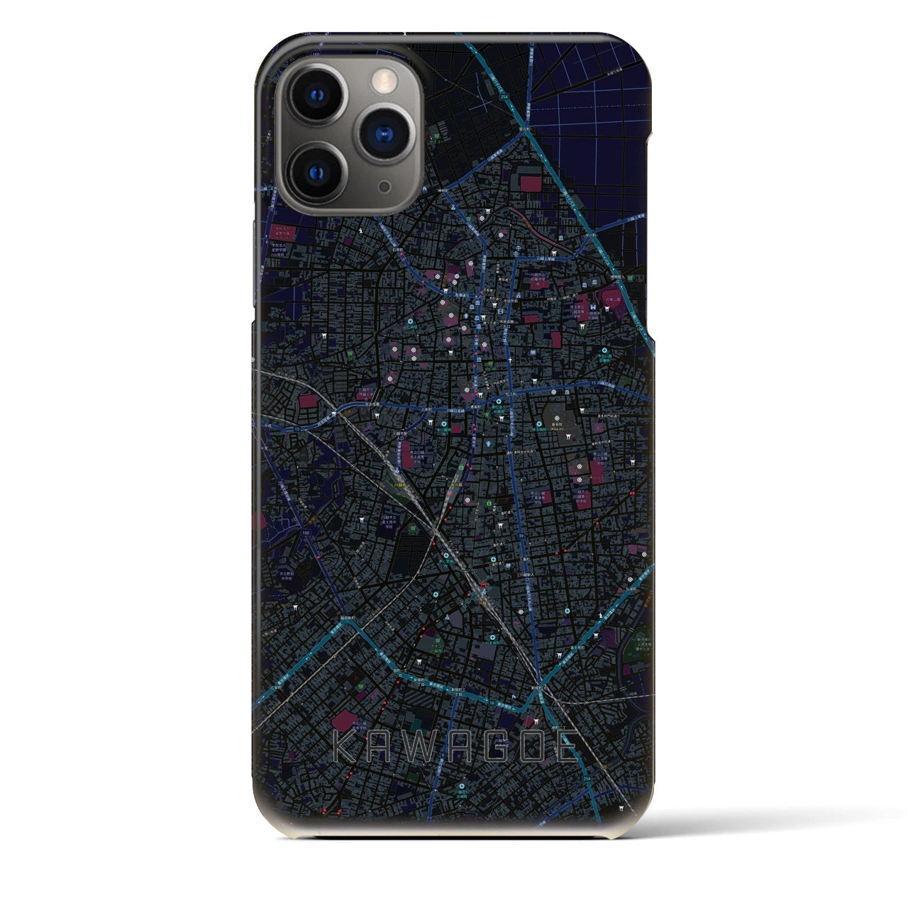【川越】地図柄iPhoneケース（バックカバータイプ・ブラック）iPhone 11 Pro Max 用