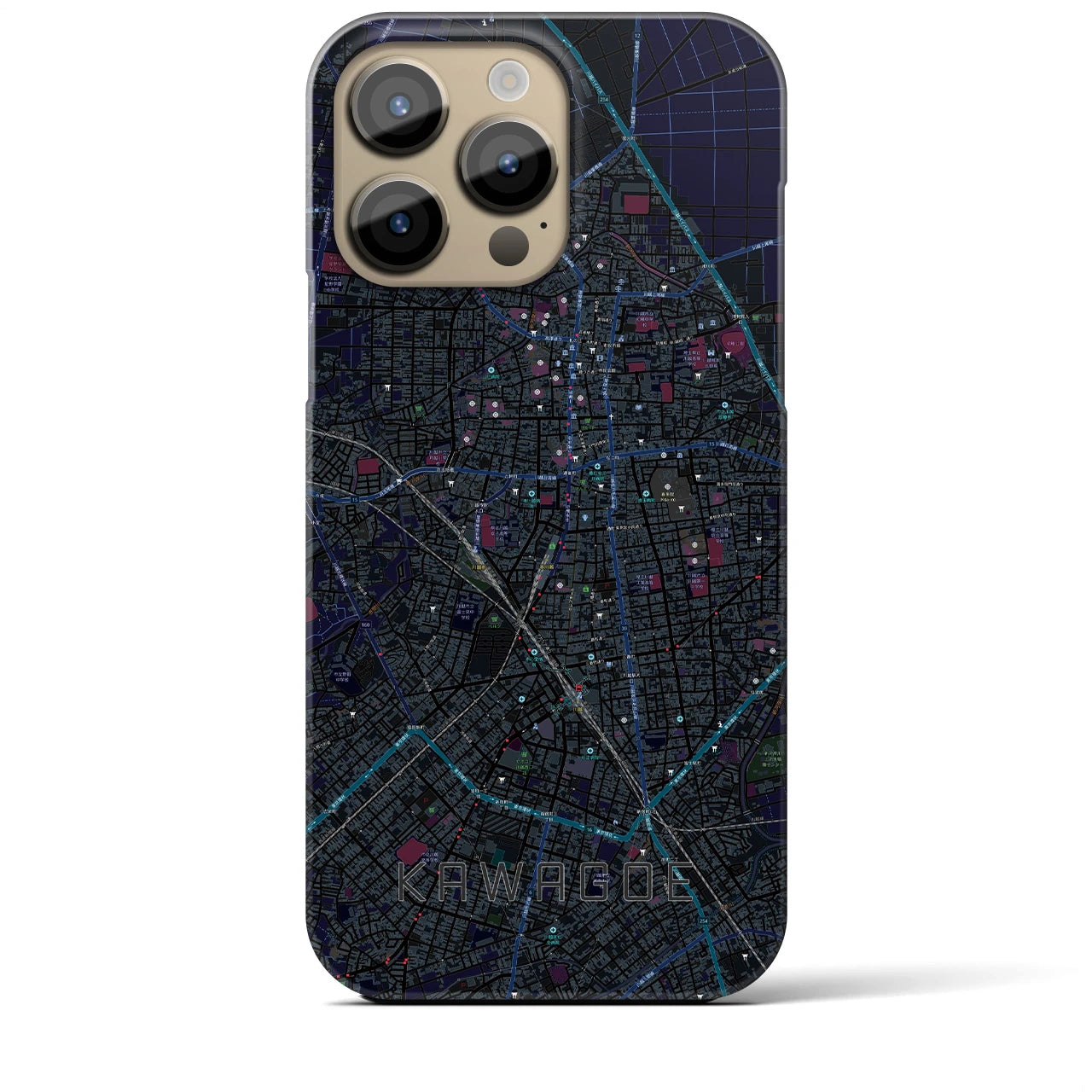 【川越】地図柄iPhoneケース（バックカバータイプ・ブラック）iPhone 14 Pro Max 用