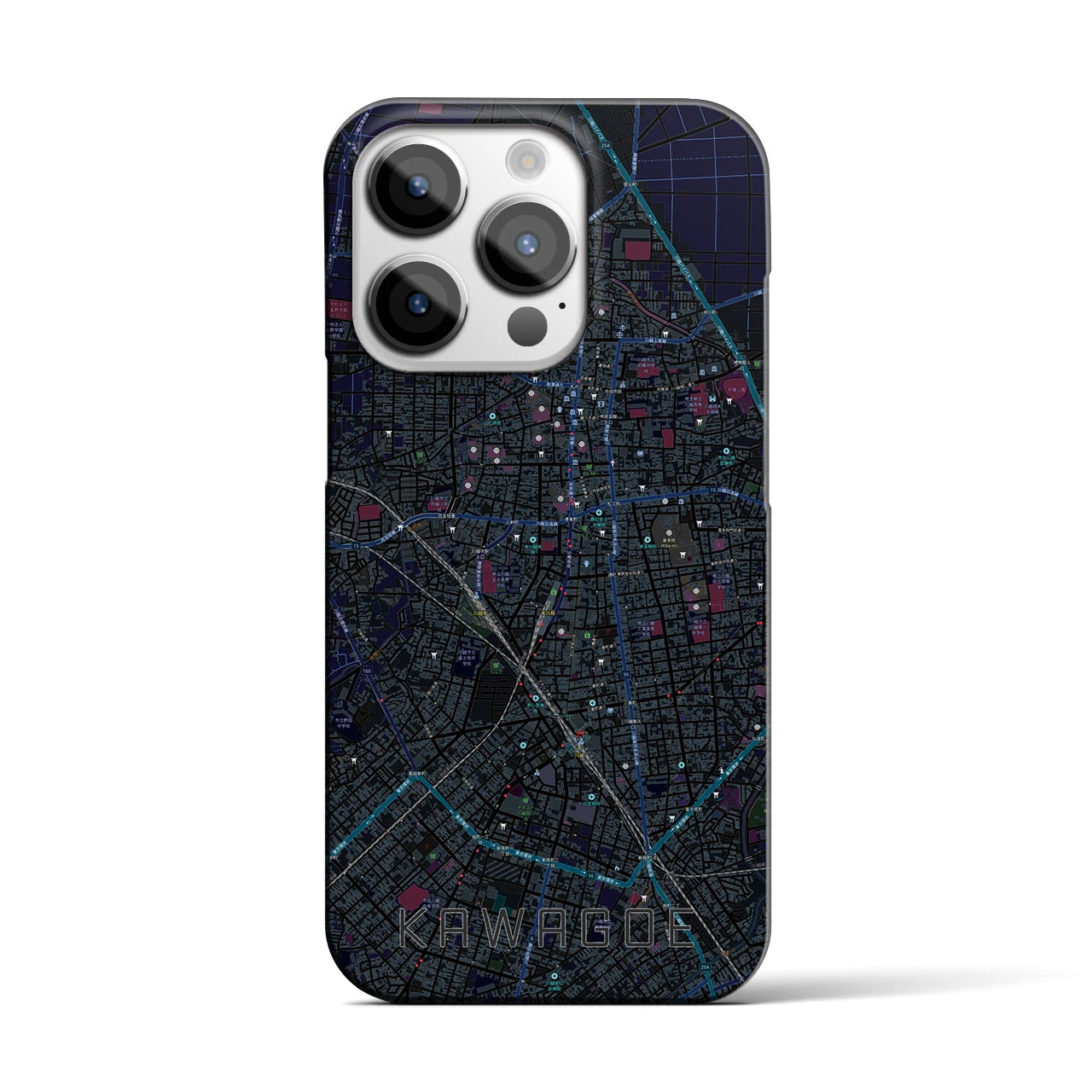 【川越】地図柄iPhoneケース（バックカバータイプ・ブラック）iPhone 14 Pro 用