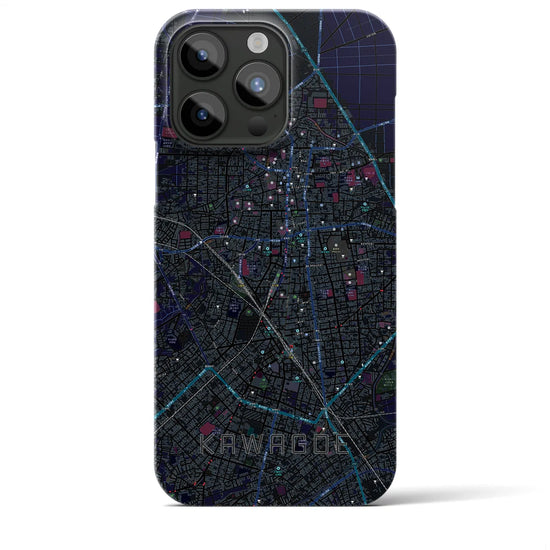 【川越】地図柄iPhoneケース（バックカバータイプ・ブラック）iPhone 15 Pro Max 用