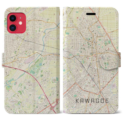 【川越（埼玉県）】地図柄iPhoneケース（手帳タイプ）ナチュラル・iPhone 11 用