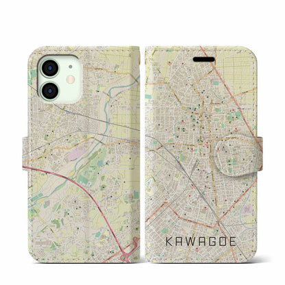 【川越（埼玉県）】地図柄iPhoneケース（手帳タイプ）ナチュラル・iPhone 12 mini 用