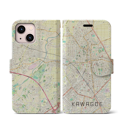 【川越（埼玉県）】地図柄iPhoneケース（手帳タイプ）ナチュラル・iPhone 13 mini 用