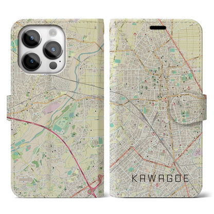 【川越（埼玉県）】地図柄iPhoneケース（手帳タイプ）ナチュラル・iPhone 14 Pro 用