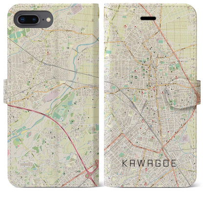 【川越（埼玉県）】地図柄iPhoneケース（手帳タイプ）ナチュラル・iPhone 8Plus /7Plus / 6sPlus / 6Plus 用