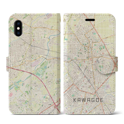 【川越（埼玉県）】地図柄iPhoneケース（手帳タイプ）ナチュラル・iPhone XS / X 用