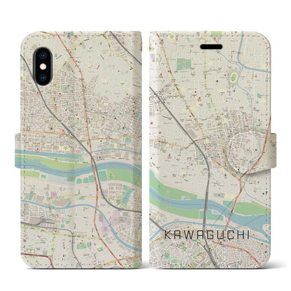 【川口（埼玉県）】地図柄iPhoneケース（手帳タイプ）ナチュラル・iPhone XS / X 用