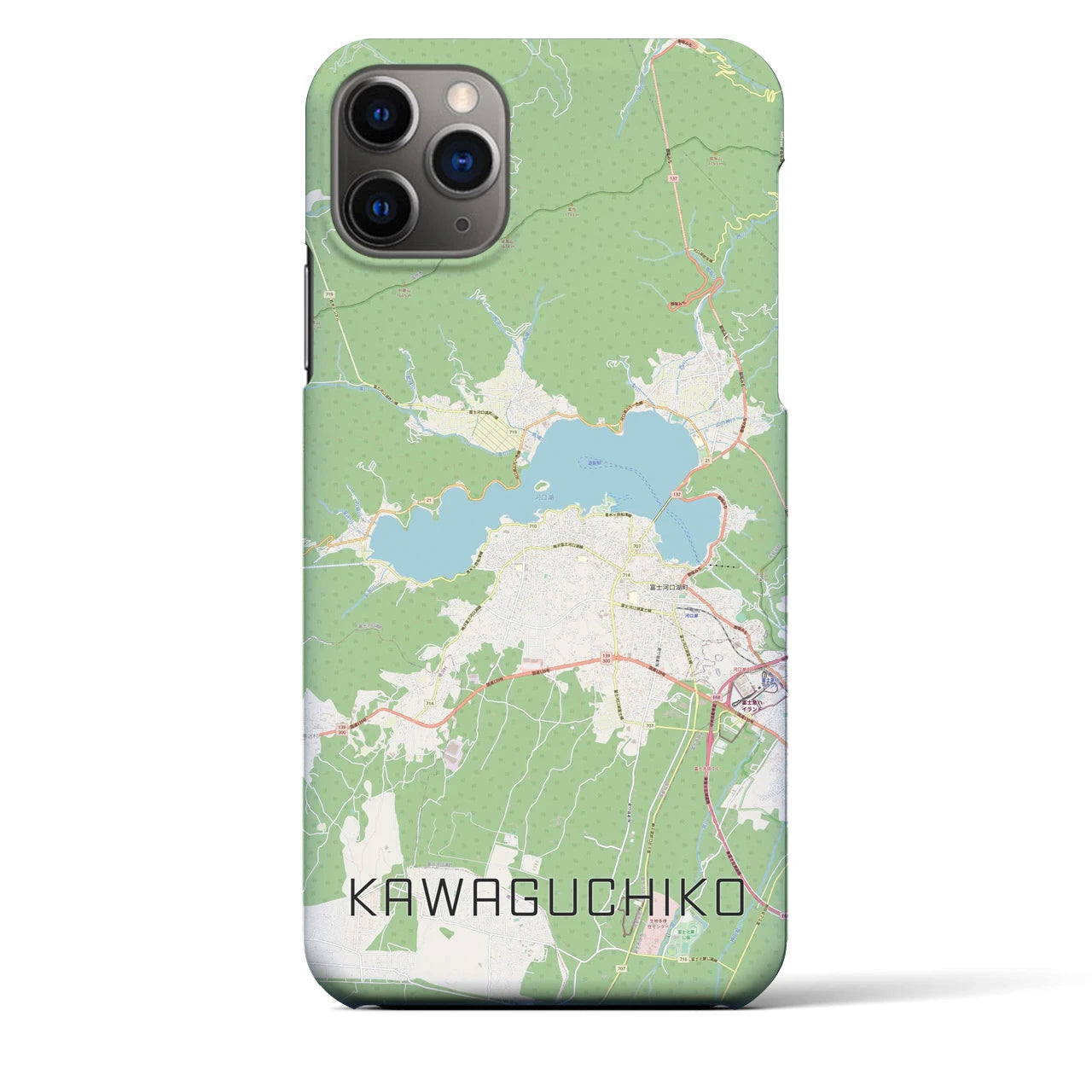 【河口湖】地図柄iPhoneケース（バックカバータイプ・ナチュラル）iPhone 11 Pro Max 用