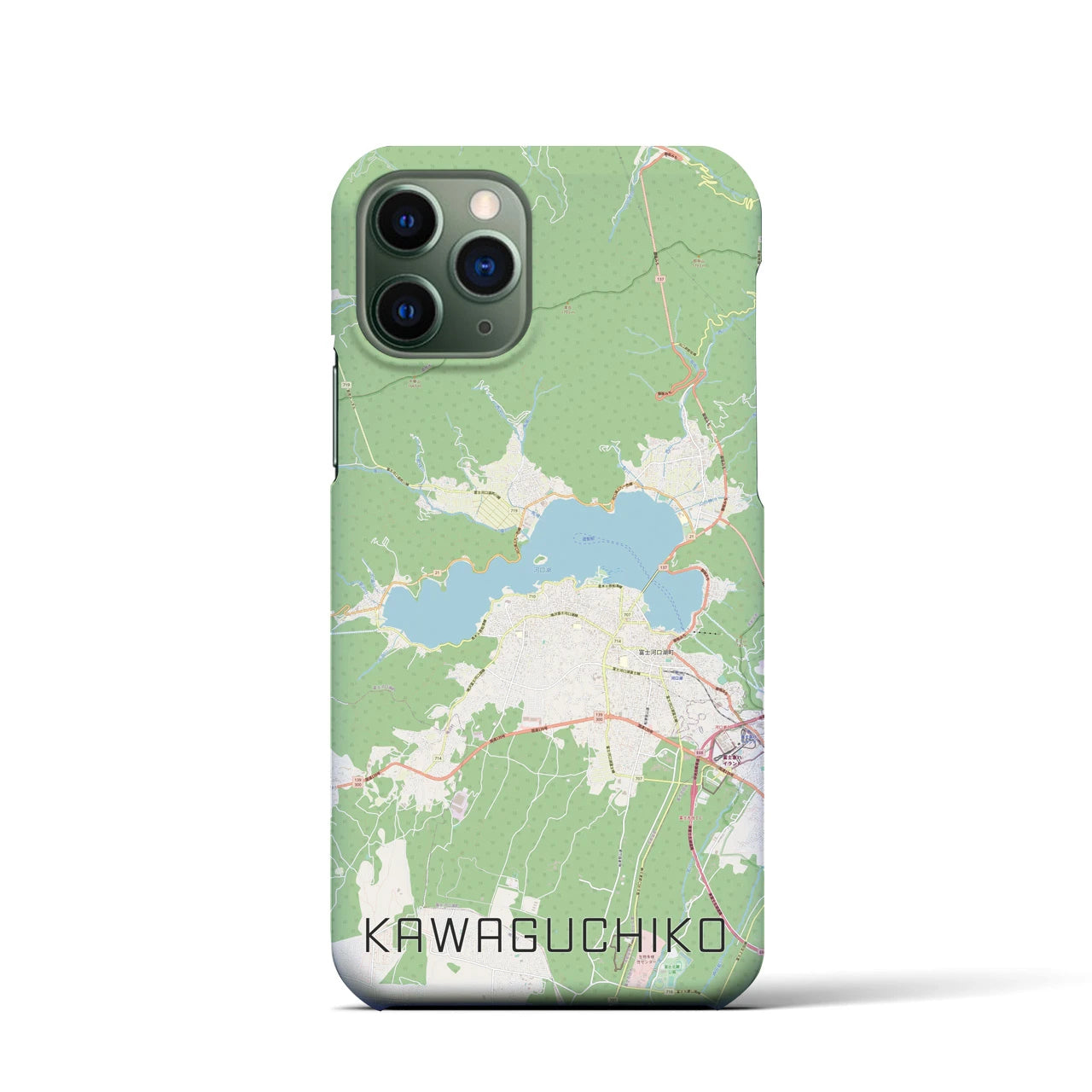 【河口湖】地図柄iPhoneケース（バックカバータイプ・ナチュラル）iPhone 11 Pro 用