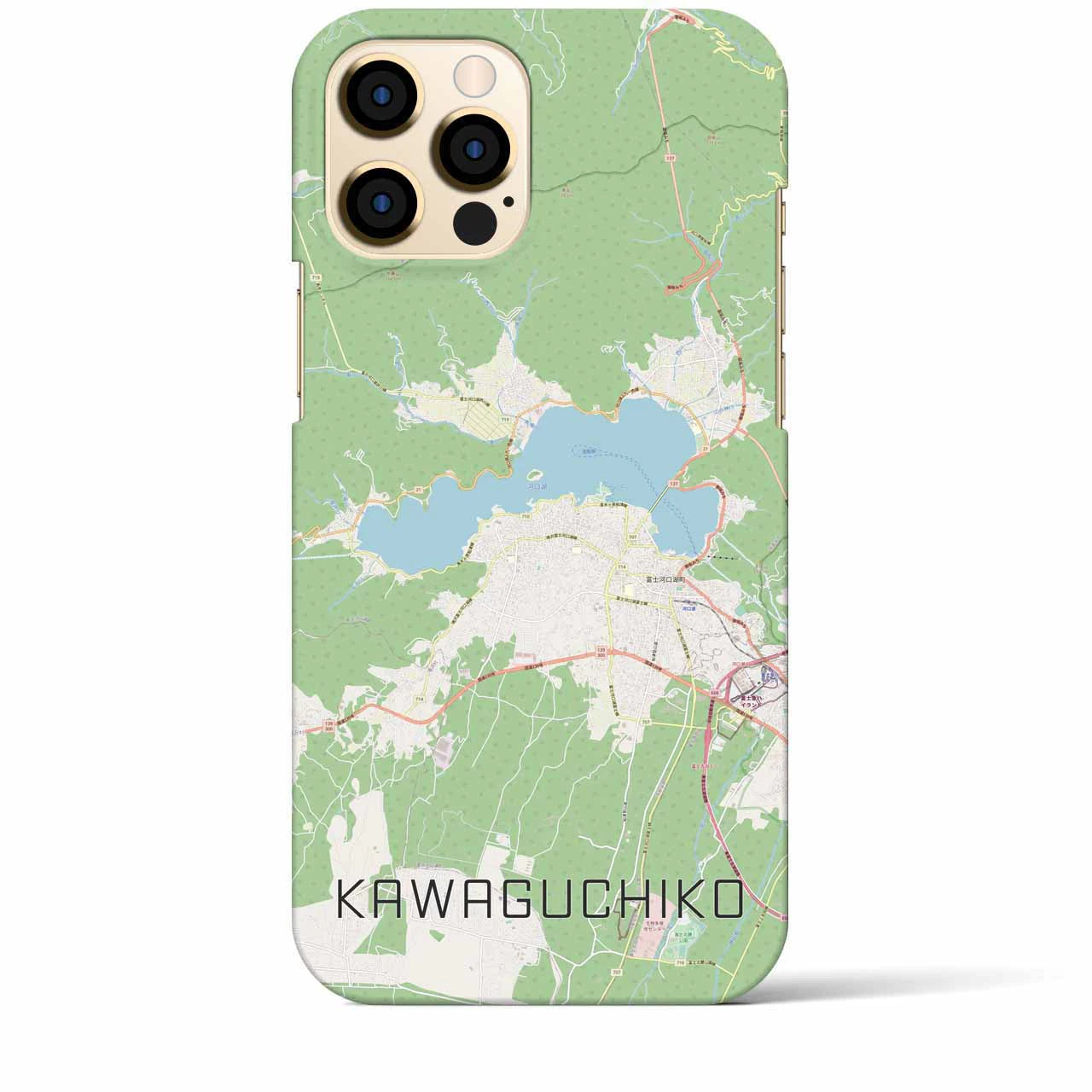 【河口湖】地図柄iPhoneケース（バックカバータイプ・ナチュラル）iPhone 12 Pro Max 用