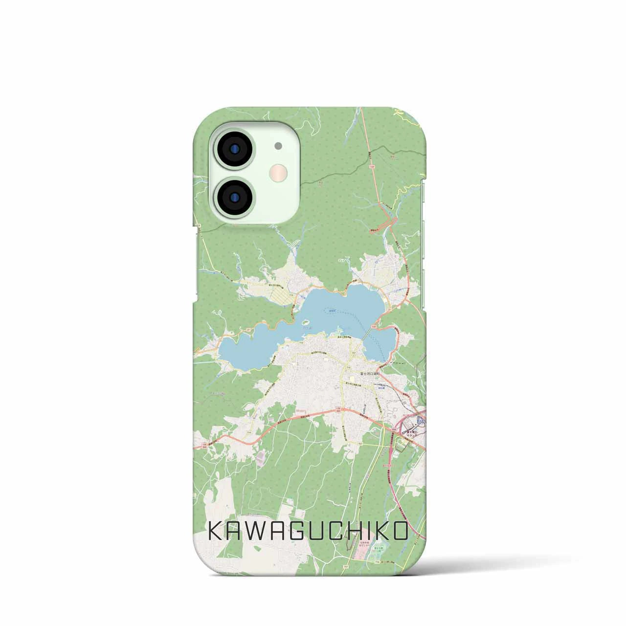 【河口湖】地図柄iPhoneケース（バックカバータイプ・ナチュラル）iPhone 12 mini 用