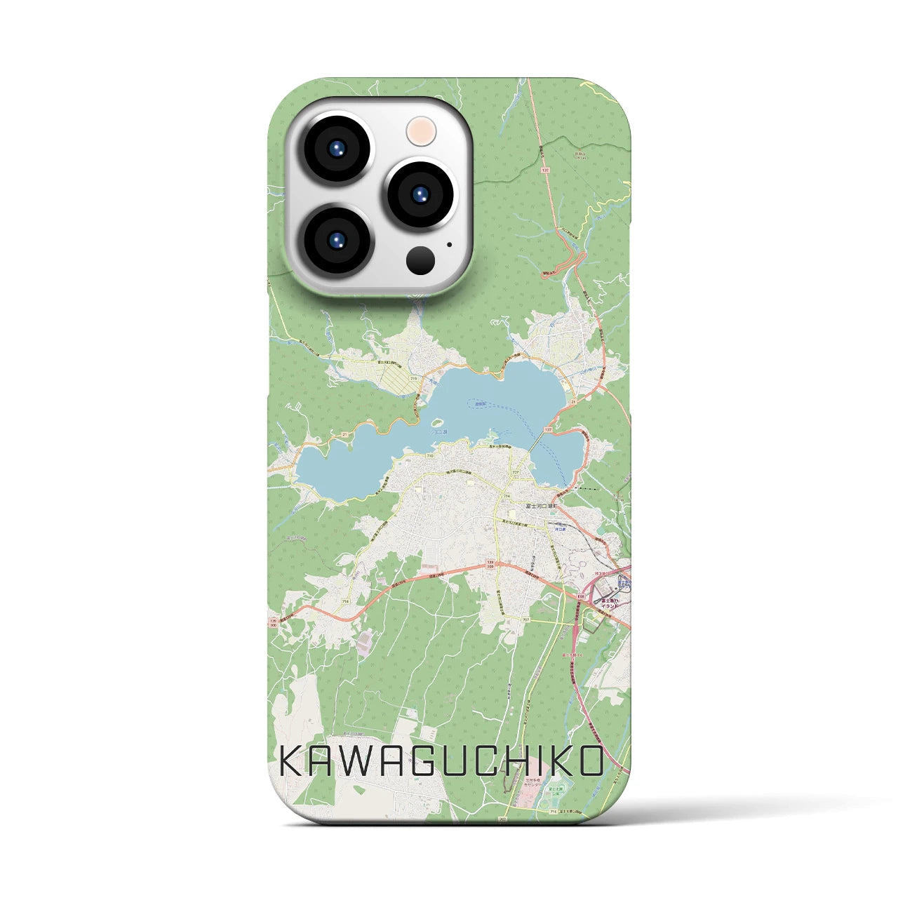 【河口湖】地図柄iPhoneケース（バックカバータイプ・ナチュラル）iPhone 13 Pro 用