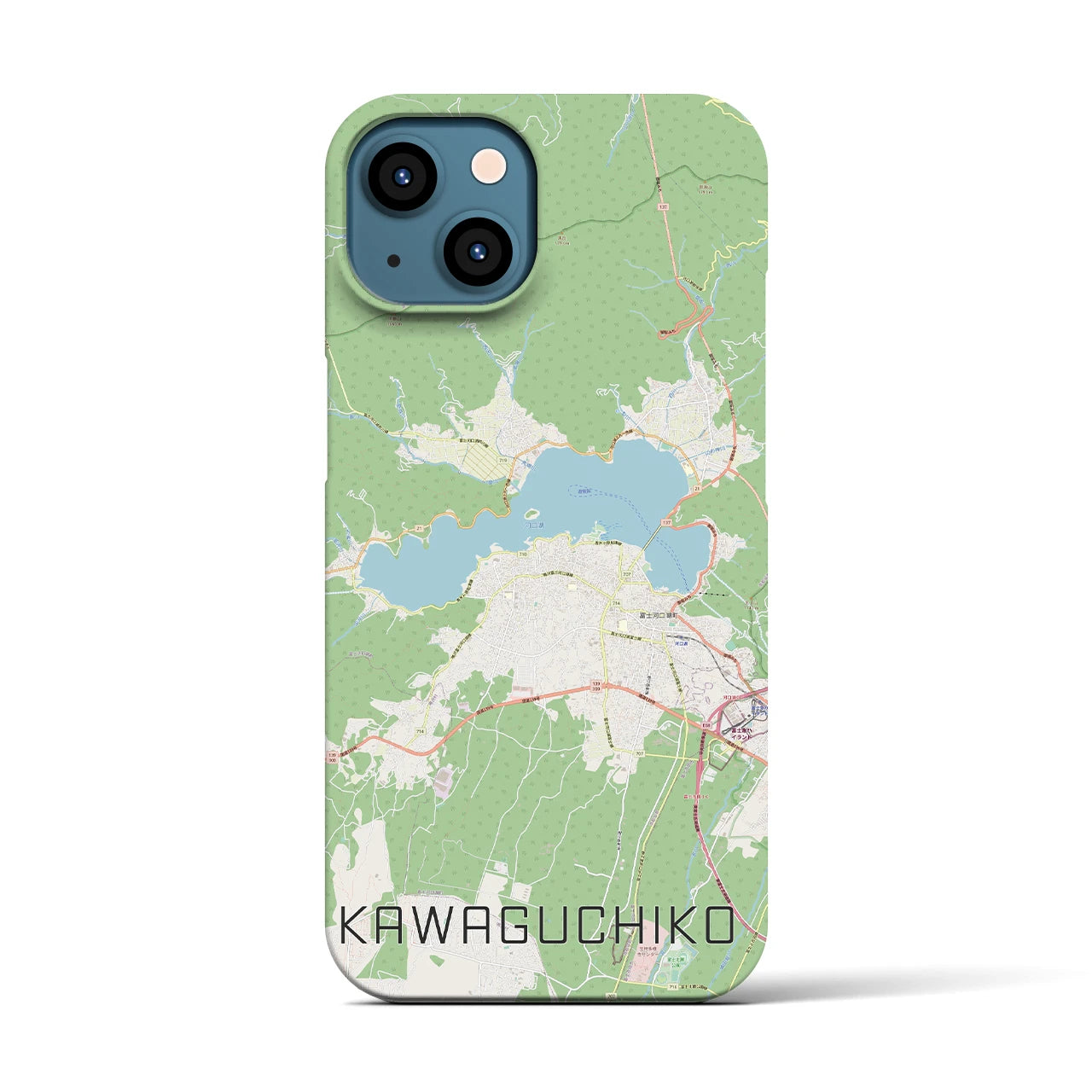 【河口湖】地図柄iPhoneケース（バックカバータイプ・ナチュラル）iPhone 13 用