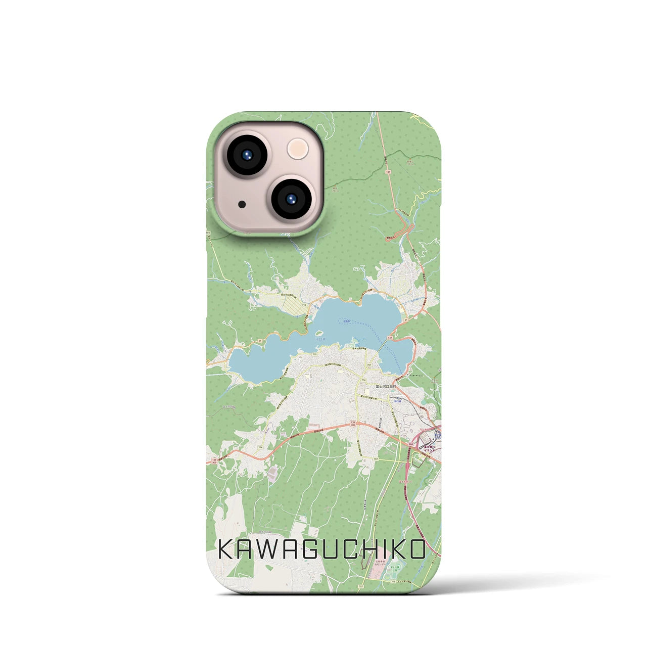 【河口湖】地図柄iPhoneケース（バックカバータイプ・ナチュラル）iPhone 13 mini 用