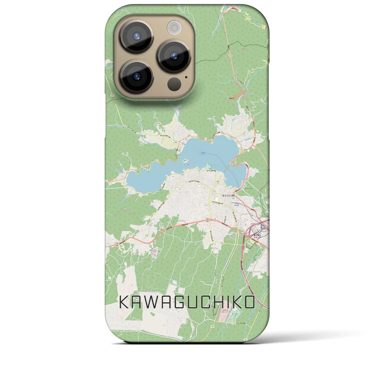 【河口湖】地図柄iPhoneケース（バックカバータイプ・ナチュラル）iPhone 14 Pro Max 用