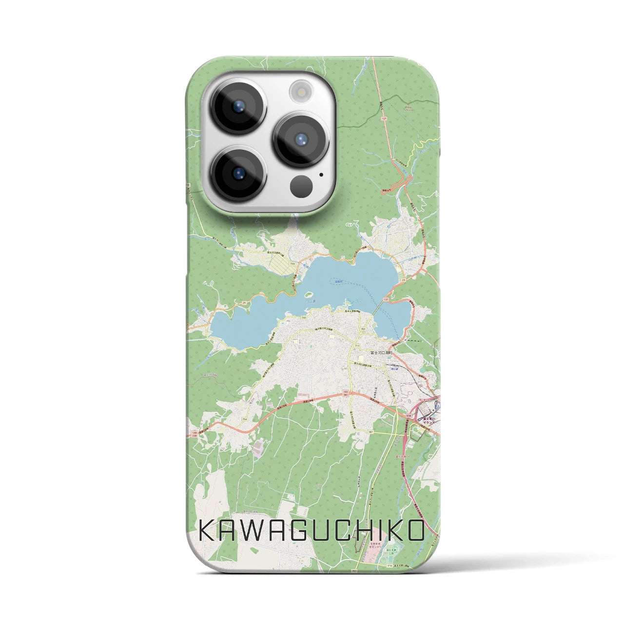【河口湖】地図柄iPhoneケース（バックカバータイプ・ナチュラル）iPhone 14 Pro 用