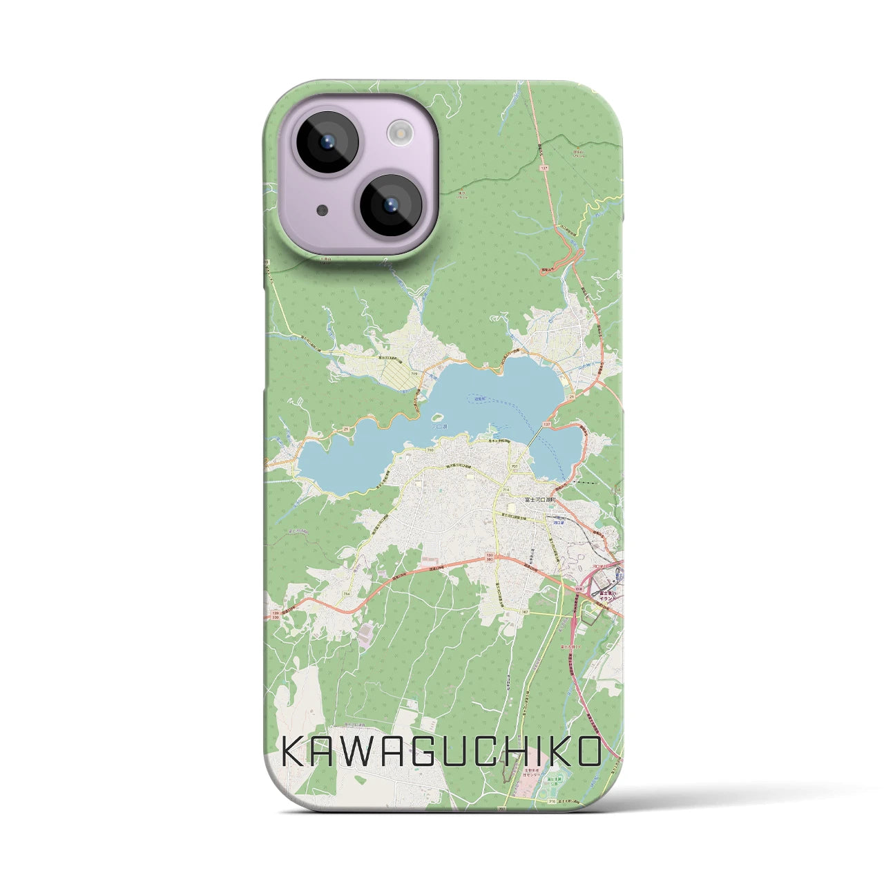 【河口湖】地図柄iPhoneケース（バックカバータイプ・ナチュラル）iPhone 14 用