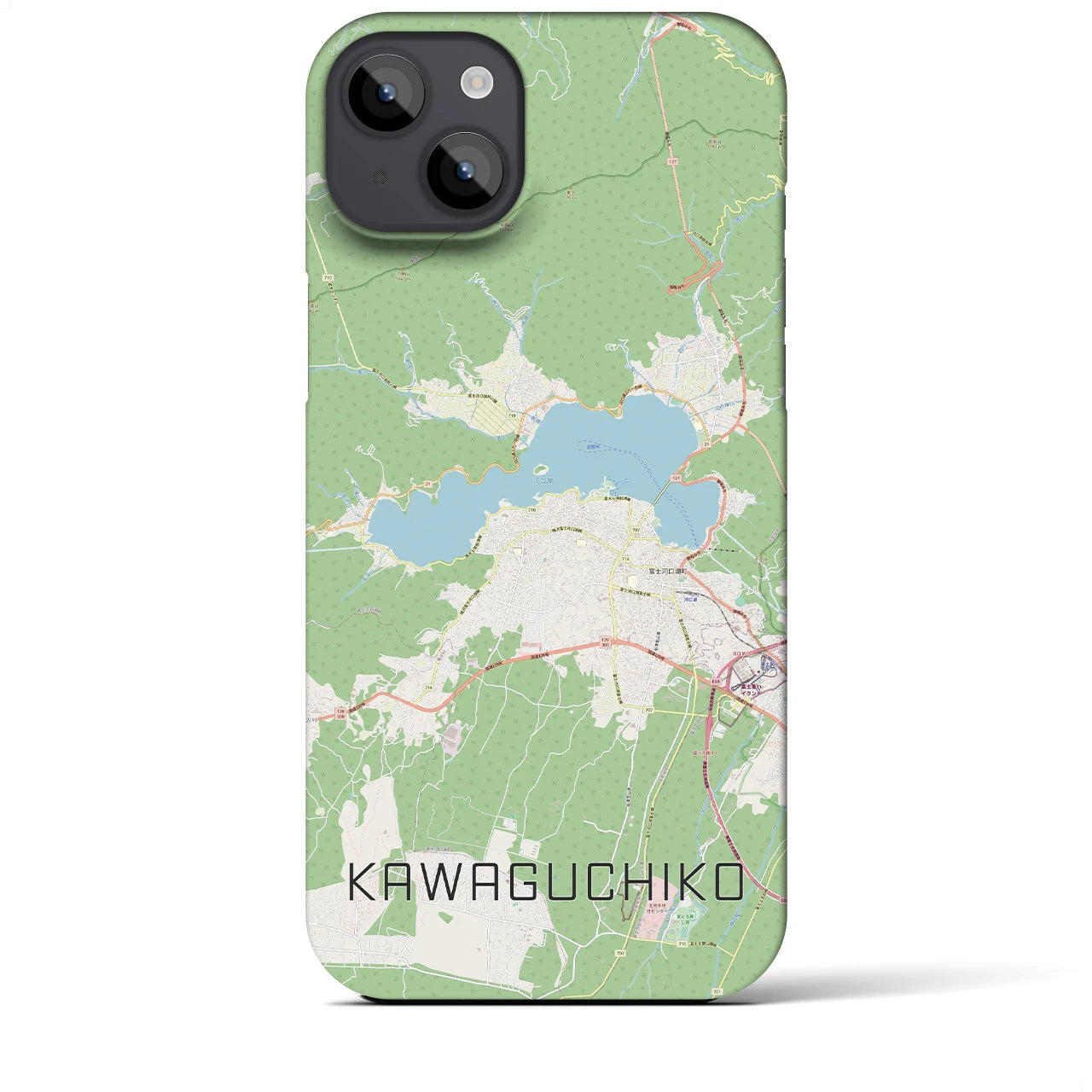 【河口湖】地図柄iPhoneケース（バックカバータイプ・ナチュラル）iPhone 14 Plus 用