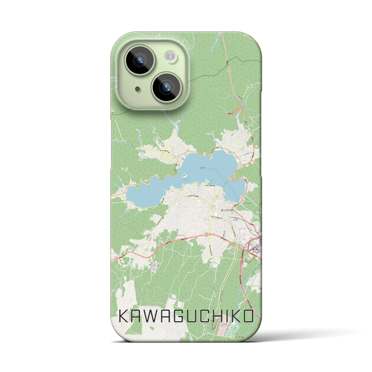 【河口湖】地図柄iPhoneケース（バックカバータイプ・ナチュラル）iPhone 15 用