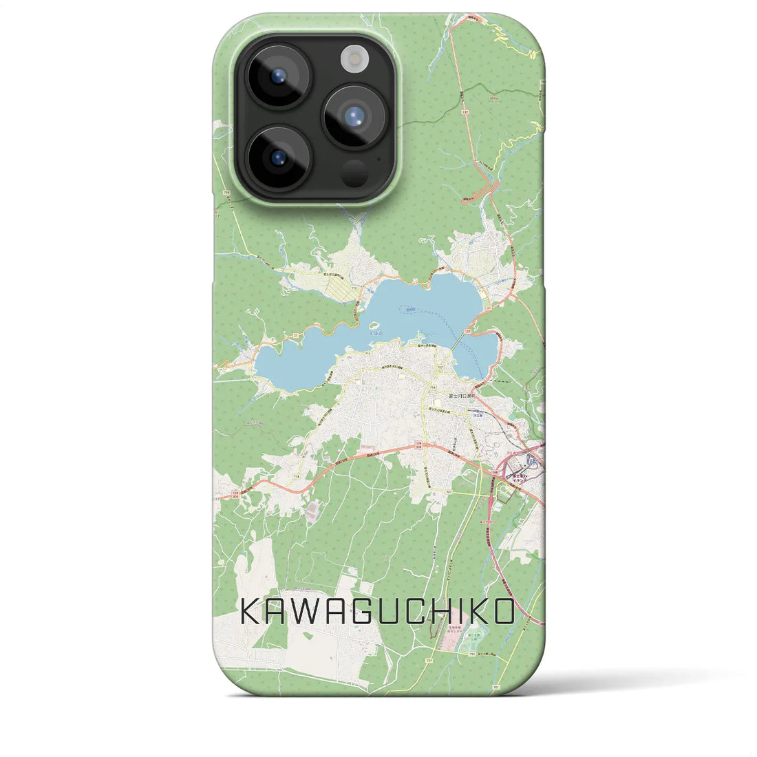 【河口湖】地図柄iPhoneケース（バックカバータイプ・ナチュラル）iPhone 15 Pro Max 用