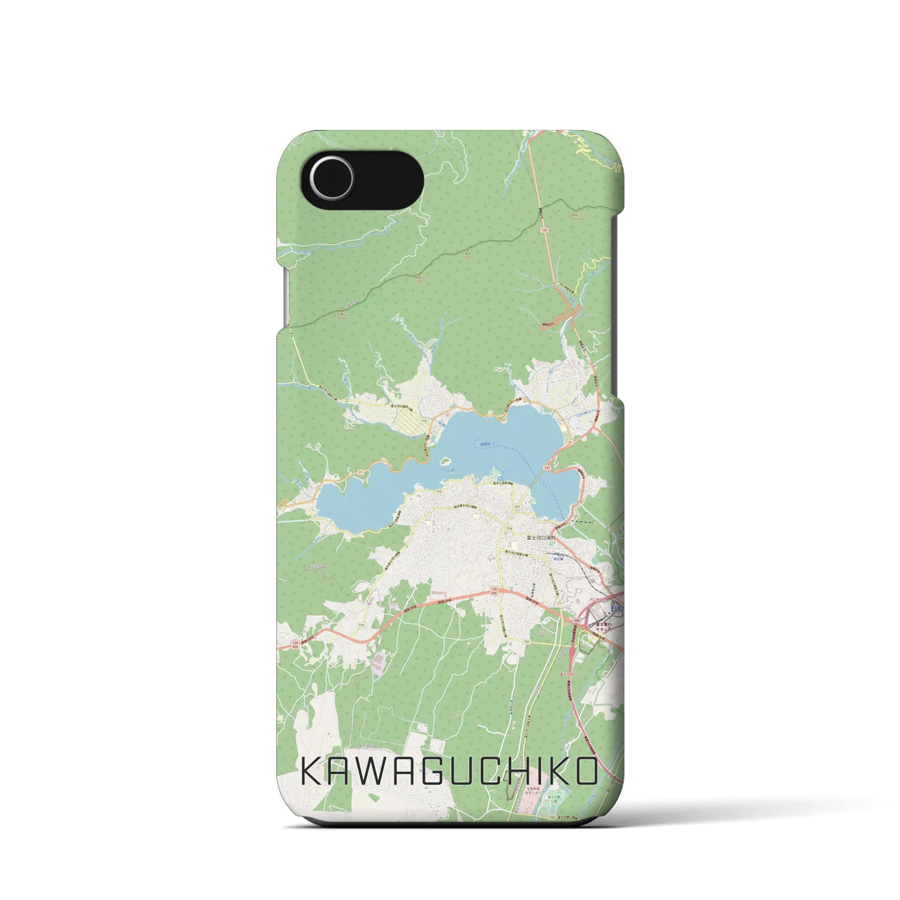 【河口湖】地図柄iPhoneケース（バックカバータイプ・ナチュラル）iPhone SE（第3 / 第2世代） / 8 / 7 / 6s / 6 用