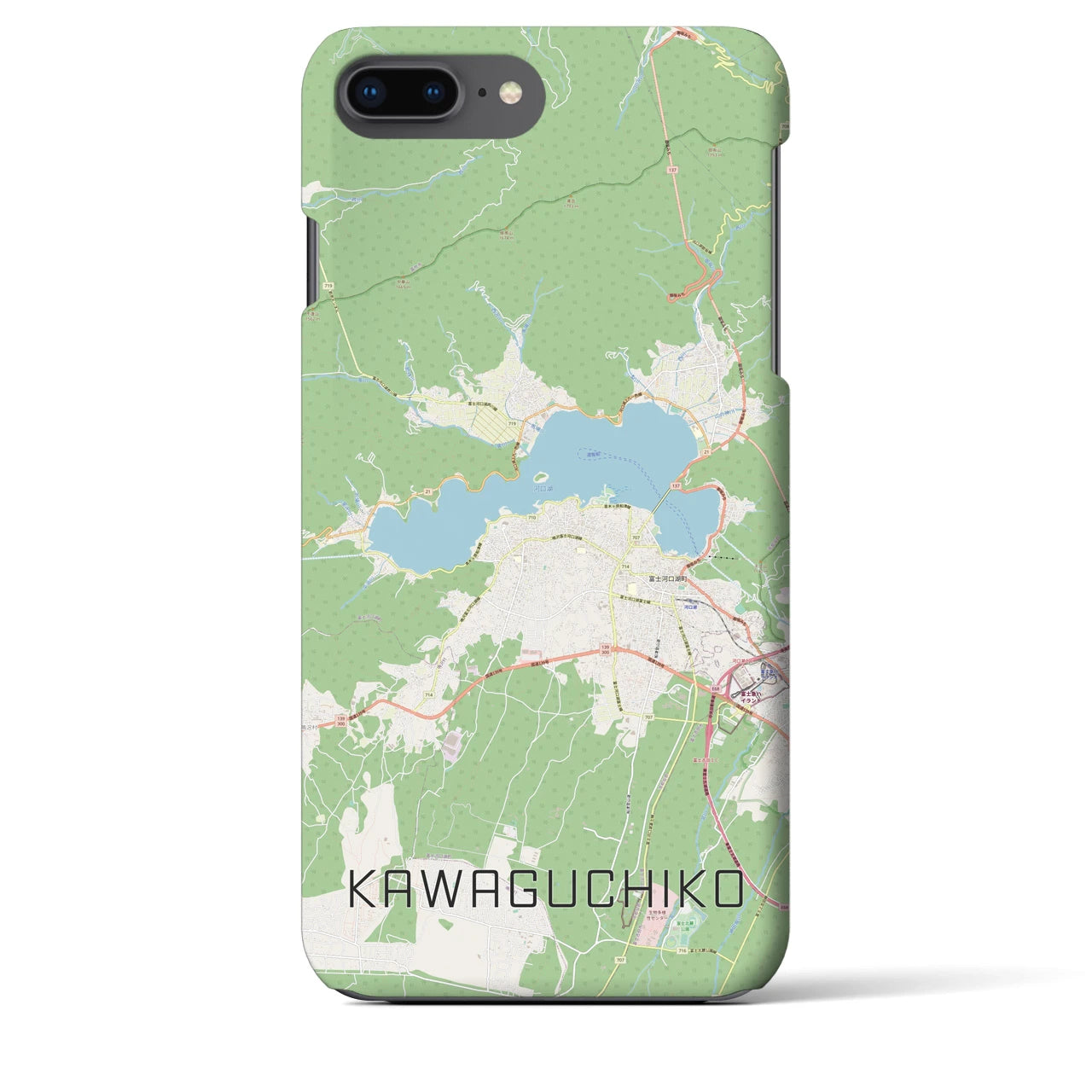 【河口湖】地図柄iPhoneケース（バックカバータイプ・ナチュラル）iPhone 8Plus /7Plus / 6sPlus / 6Plus 用