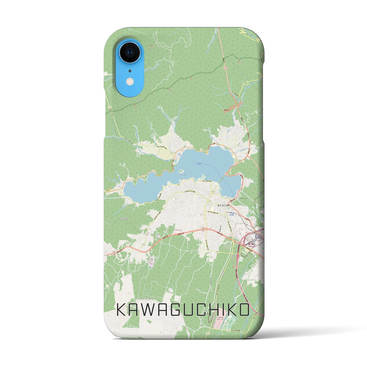 【河口湖】地図柄iPhoneケース（バックカバータイプ・ナチュラル）iPhone XR 用