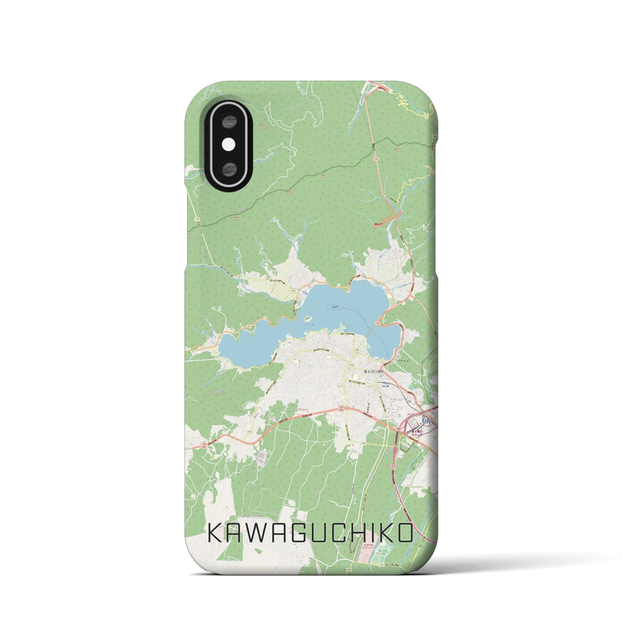 【河口湖】地図柄iPhoneケース（バックカバータイプ・ナチュラル）iPhone XS / X 用