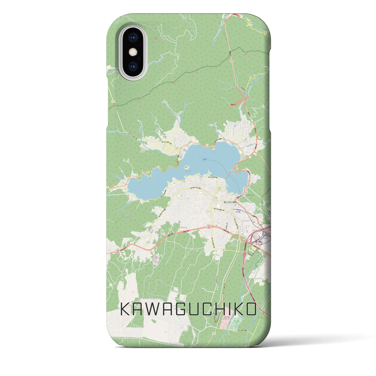 【河口湖】地図柄iPhoneケース（バックカバータイプ・ナチュラル）iPhone XS Max 用