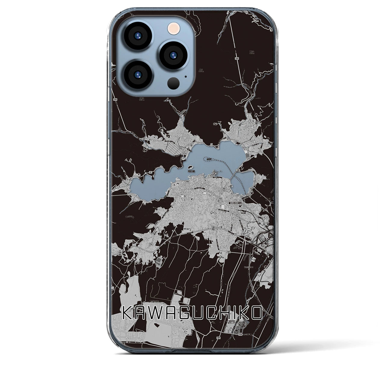 【河口湖】地図柄iPhoneケース（クリアタイプ・モノトーン）iPhone 13 Pro Max 用
