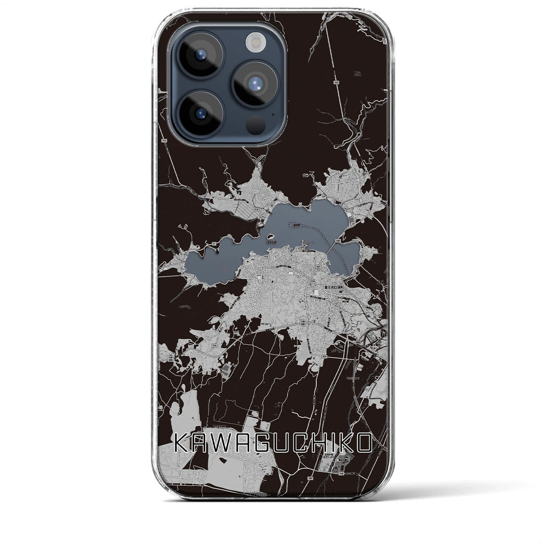 【河口湖】地図柄iPhoneケース（クリアタイプ・モノトーン）iPhone 15 Pro Max 用