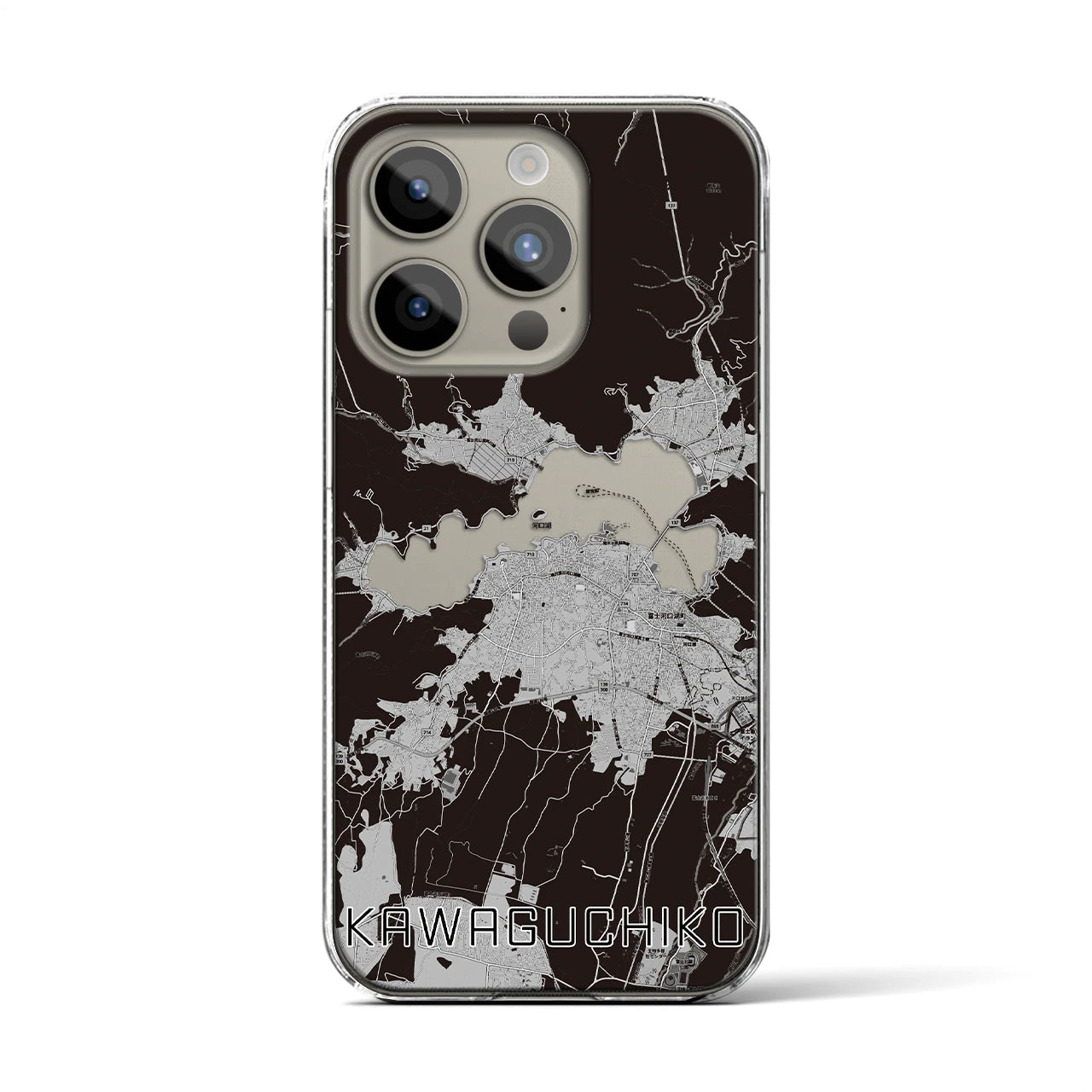 【河口湖】地図柄iPhoneケース（クリアタイプ・モノトーン）iPhone 15 Pro 用