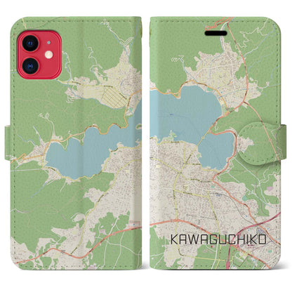 【河口湖（山梨県）】地図柄iPhoneケース（手帳タイプ）ナチュラル・iPhone 11 用