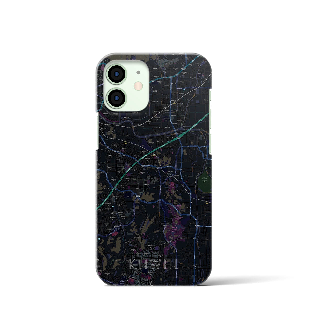 【河合】地図柄iPhoneケース（バックカバータイプ・ブラック）iPhone 12 mini 用