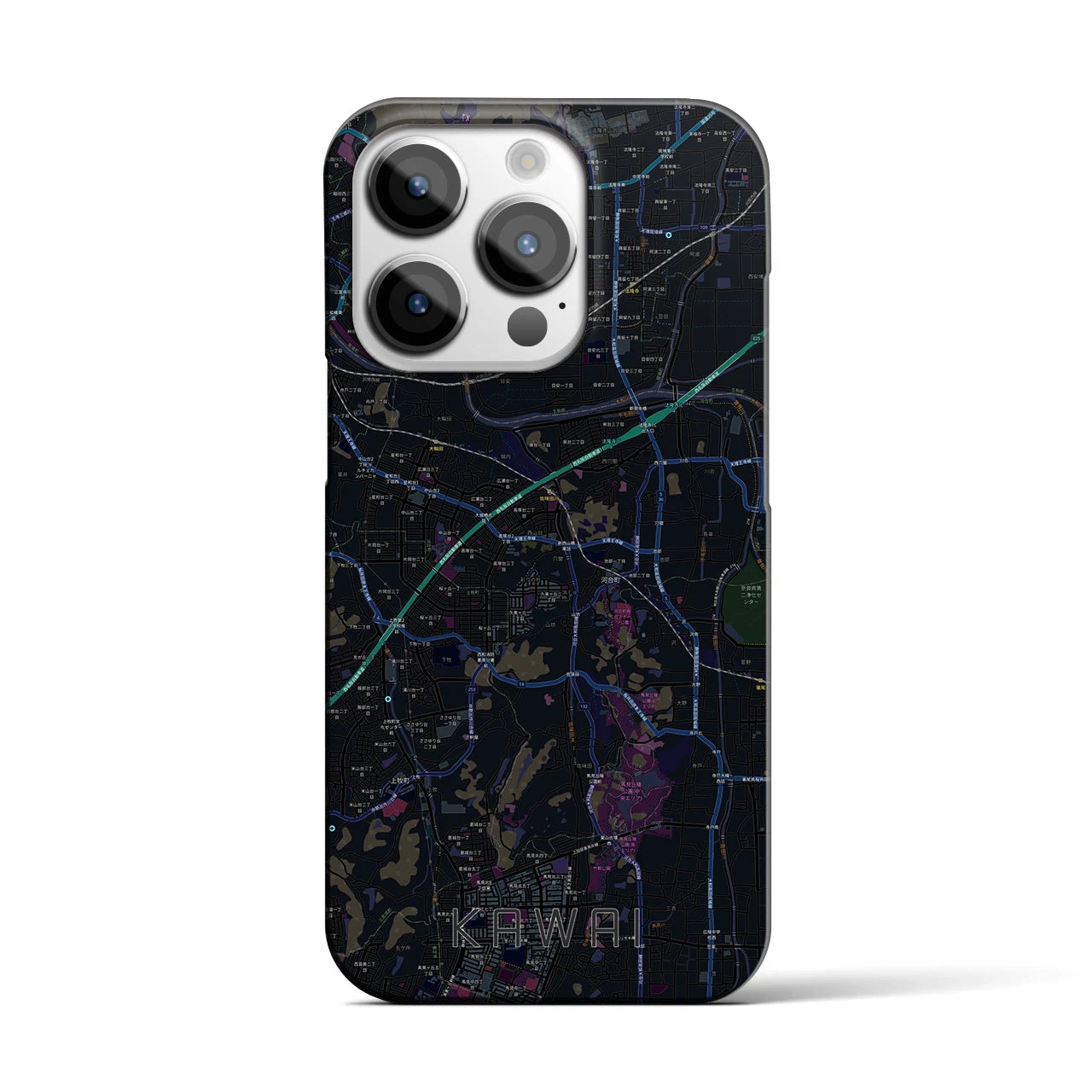 【河合】地図柄iPhoneケース（バックカバータイプ・ブラック）iPhone 14 Pro 用