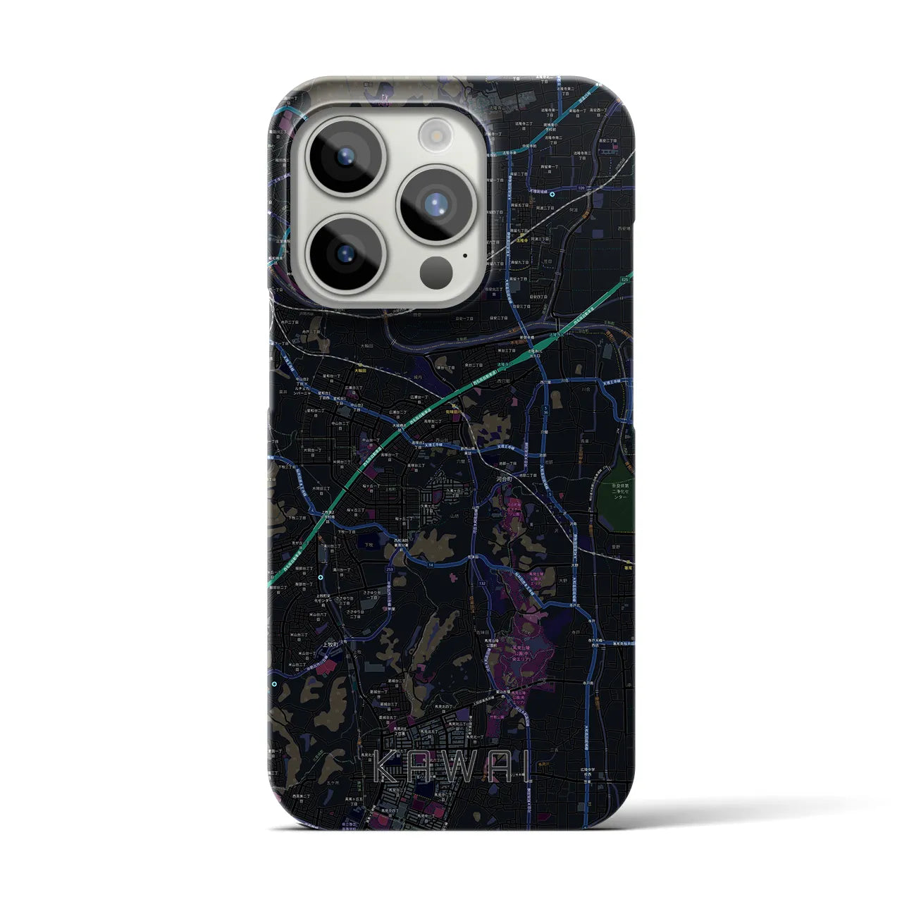 【河合】地図柄iPhoneケース（バックカバータイプ・ブラック）iPhone 15 Pro 用
