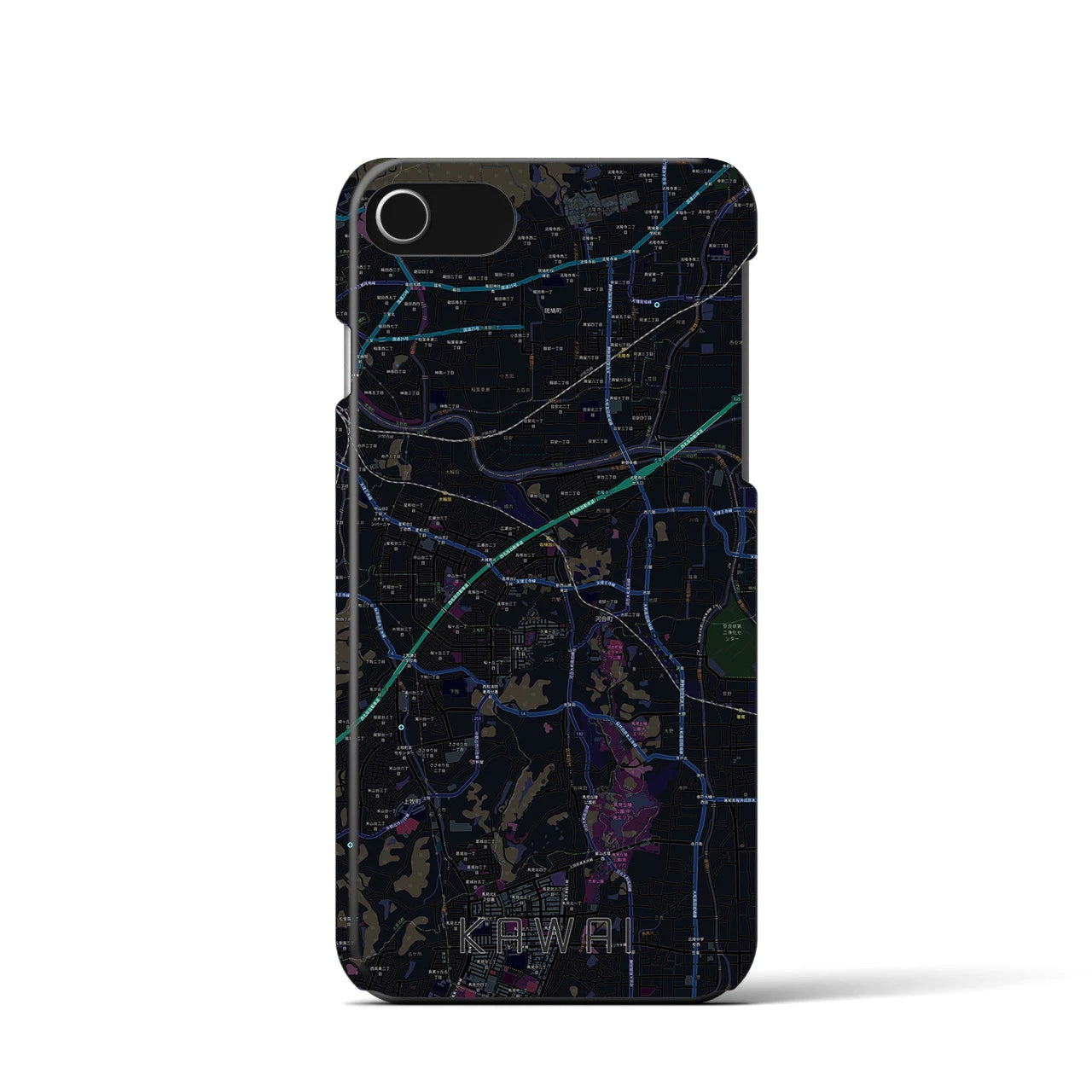 【河合】地図柄iPhoneケース（バックカバータイプ・ブラック）iPhone SE（第3 / 第2世代） / 8 / 7 / 6s / 6 用
