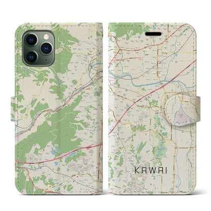 【河合（奈良県）】地図柄iPhoneケース（手帳タイプ）ナチュラル・iPhone 11 Pro 用