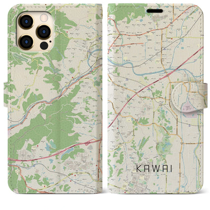 【河合（奈良県）】地図柄iPhoneケース（手帳タイプ）ナチュラル・iPhone 12 Pro Max 用