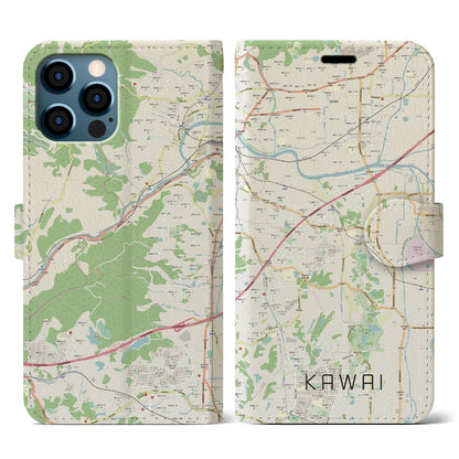 【河合（奈良県）】地図柄iPhoneケース（手帳タイプ）ナチュラル・iPhone 12 / 12 Pro 用