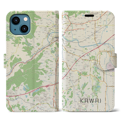 【河合（奈良県）】地図柄iPhoneケース（手帳タイプ）ナチュラル・iPhone 13 用